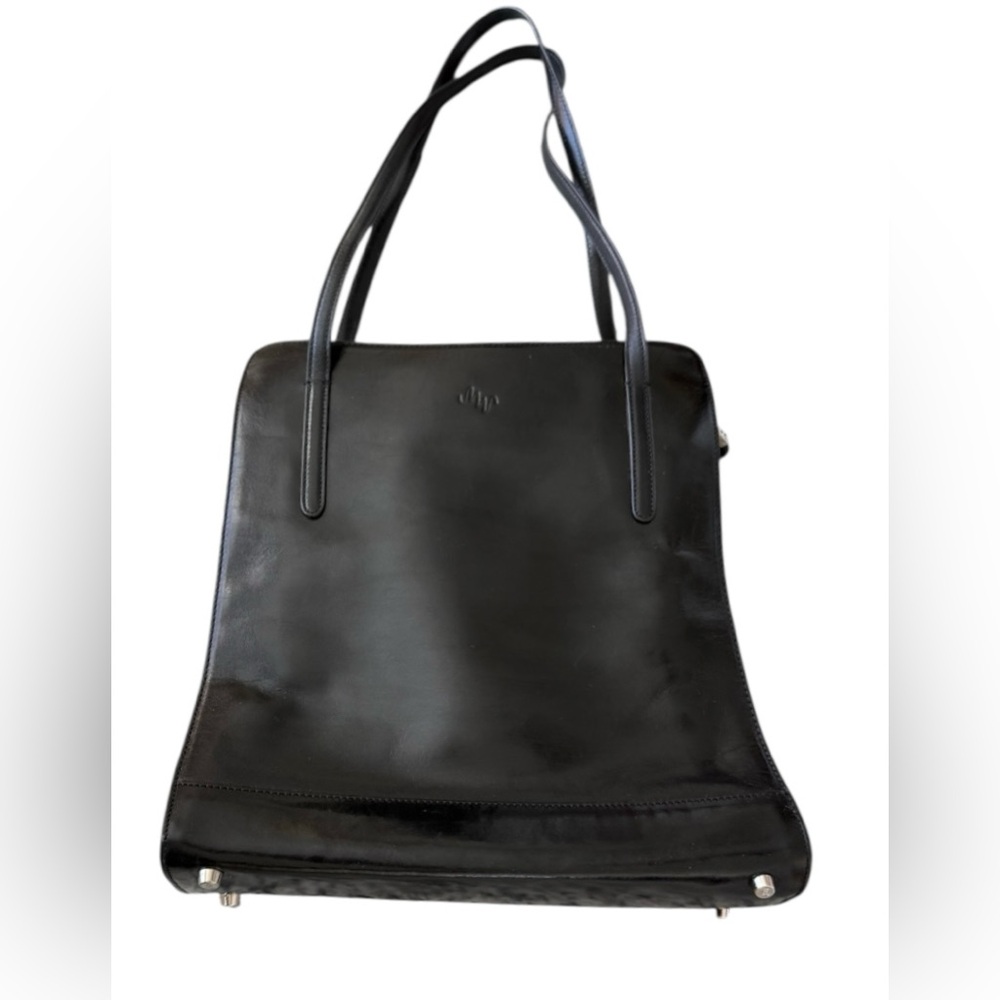 Monsac versatile black leather shoulder bag/tote